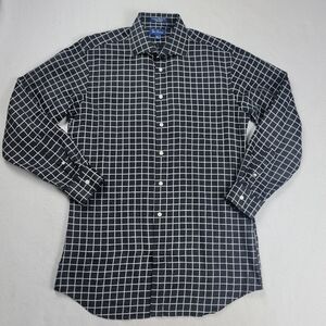 Paul Fredrick Button Up Shirt Men's Size 16.5/34 Black Check Trim Fit Casual